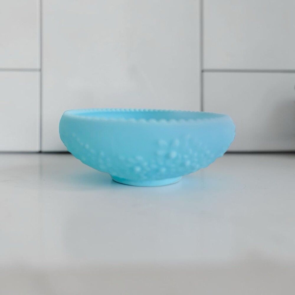 Vintage Fenton Blue Satin Glass Bowl, Cherry Chain and Orange Tree Pattern